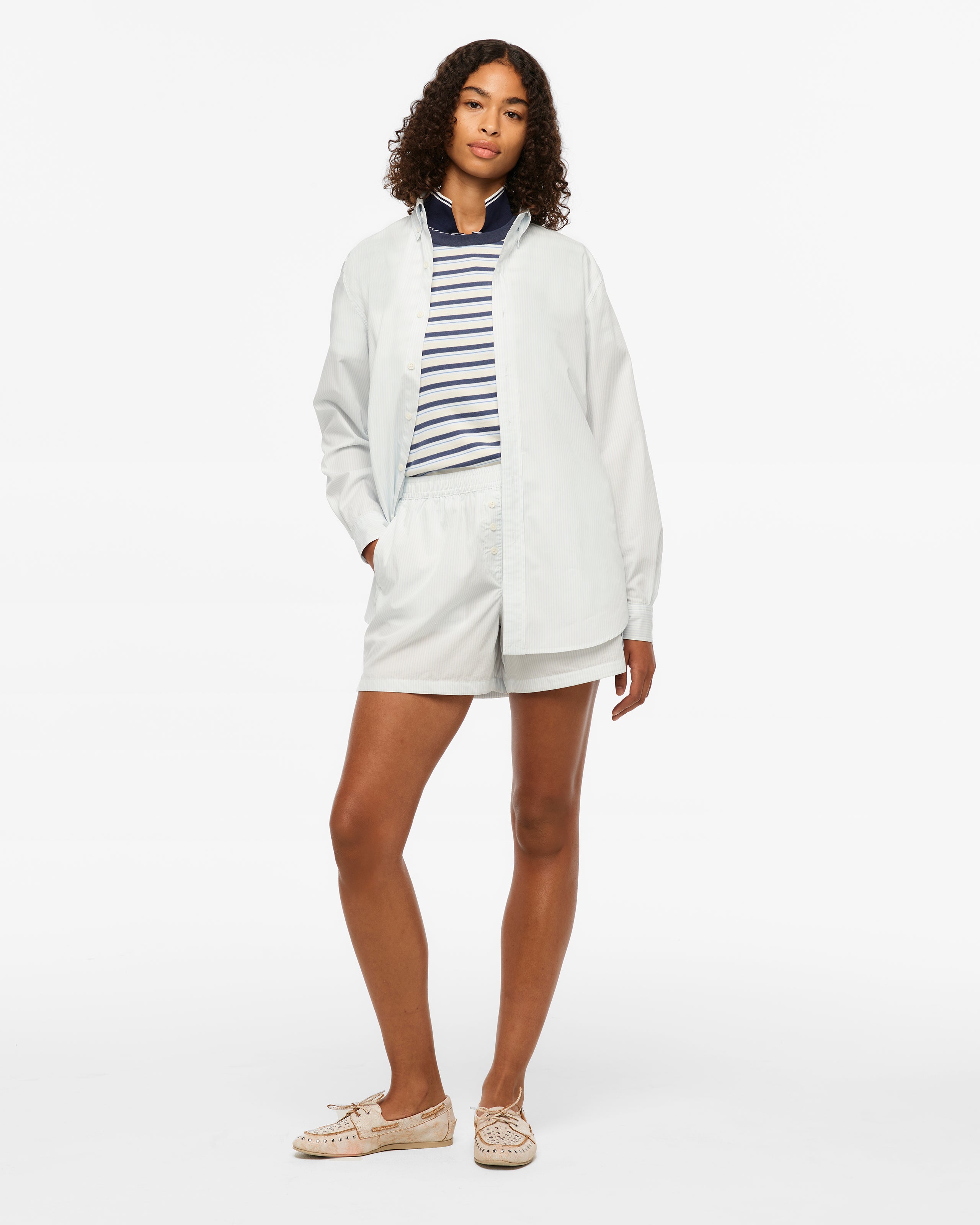 1989 (Taylor’s Version) Blue Stripe Poplin Shorts S size model full length